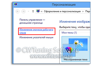 Скрыть ссылку «Изменить значки рабочего стола» - Данная настройка подходит для Windows 8